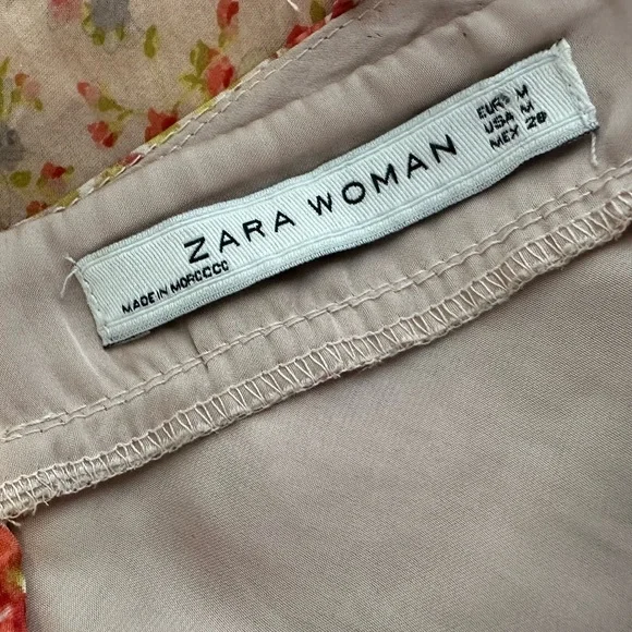 Zara 100% Silk Floral V Neck Asymmetrical High Low Knee Length Dress (Medium) - Picture 7 of 8